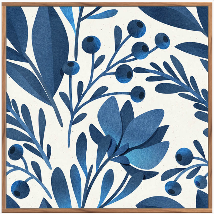 Navy Foliage Framed Canvas
