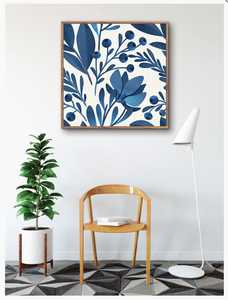 Navy Foliage Framed Canvas