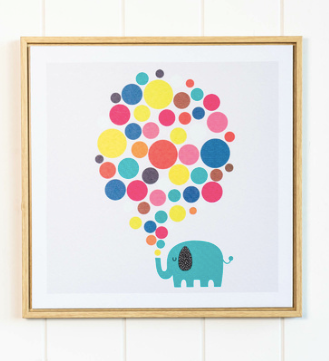 Rainbow Bubble Elephant Framed Canvas